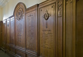 Interior. Tower lobby. War memorial wall panel. Detail