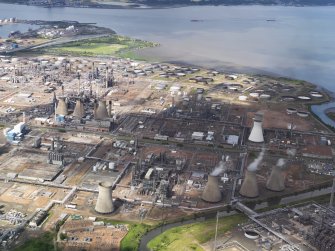 General oblique aerial view of Grangemouth oil refinery, taken from the SSE.