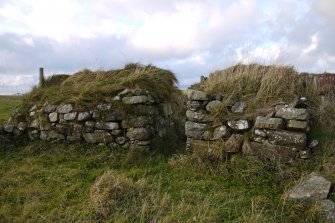 View of the remains of the doorway of the originally thatched cottage at 3 Moss, Tiree.