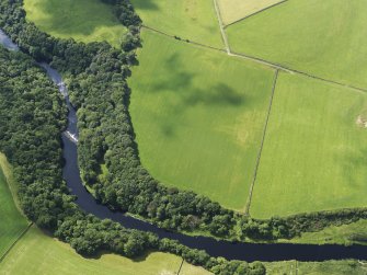 Oblique aerial view of the grassmarks of the Roman fortlet, taken from the N.