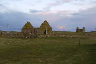 General view of Kirkapol Old Parish Church (foreground) and Kirkapol Chapel (background), Tiree, taken from the South-East.