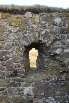 Detailed view of arched window opening to the North elevation of Kirkapol Chapel, Tiree.