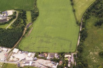 Oblique aerial view of the cropmarks of the possible enclosure, looking to the W.