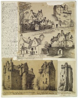 Perspective sketches and plans of Scottish castles and houses with accompanying historical notes.