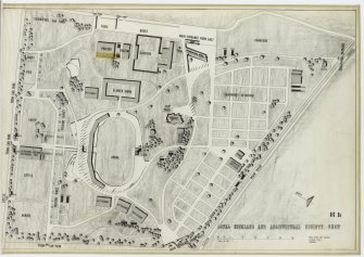 Edinburgh, Ingliston, Royal Highland Showground.
Plan of stands to South of arena, tunnel under stands, new roads and alterations.  Setting out plans.
Digital copy of site layout plan dated 2/3/1960.