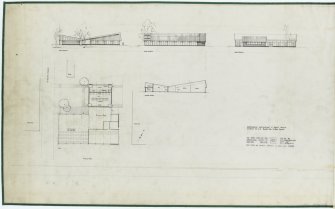 Edinburgh, Ingliston, Royal Highland Showground.
Details of works department office, police office, lavatories, bandstand and stairs.  Survey of courtyard area.  Plans, sections, elevations and site plan of stable block.  Plans of herdsmans buildings.
Plans for Herdsmens Restaurant & Toilet Block (scheme No 2A, revised bar & store layout) (dated 4/8/1961).