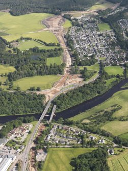 Oblique aerial view of the Fochabers by-pass under constrcution, looking to the ESE.
