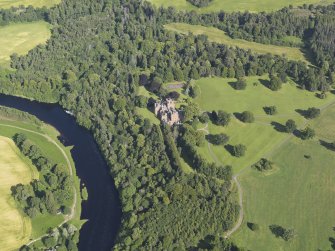 Oblique aerial view of Beaufort Castle and grounds, looking to the ESE.