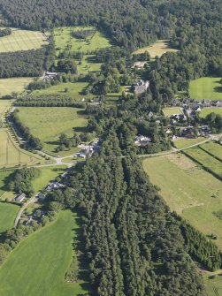 General oblique aerial view of Cawdor Village, looking to the S.