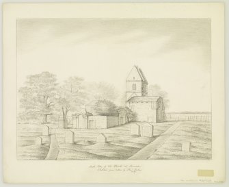 Drawing showing general view from S.
Insc. 'South View of Old Church at Lasswade, Sketched from nature by Alex Archer. 1839'.
