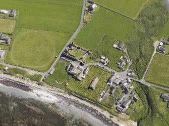 Oblique aerial view of of the Earl's Palace at Birsay, taken from the WSW.