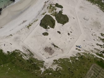 Oblique aerial view of the excavations at the Links of Noltland, taken from the  WSW.