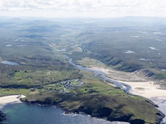 General oblique aerial view of Bettyhill and Torrisdale Bay, taken from the NNE.