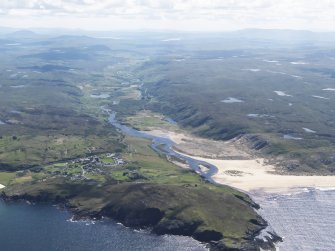 General oblique aerial view of Bettyhill and Torrisdale Bay, taken from the NE.
