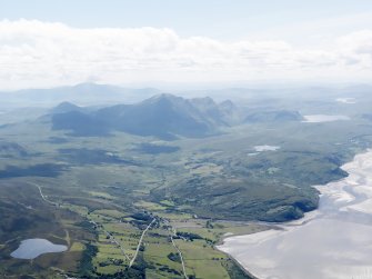 General oblique aerial view looking over Tongue towards Ben Loyal, taken from the NNE.