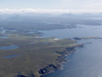 General oblique aerial view looking down the coast across Blairmore towards Kinlochbervie, taken from the NNW.