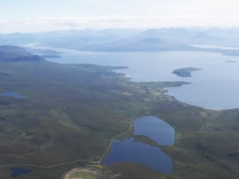 General oblique aerial view looking over Loch Raa, Loch Vatachan, Badentarbat Bay and Achiltibuie towards Loch Broom, taken from the NNW.