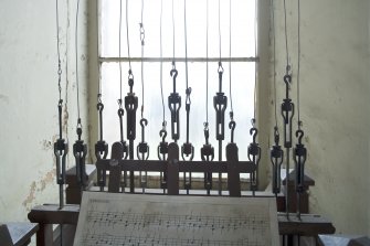 Interior. Belfry room (off gallery), detail of carillon keyboard