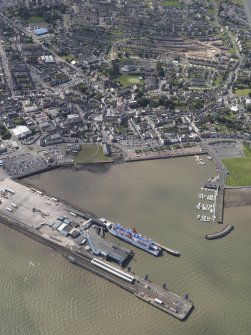 Oblique aerial view of Stranraer harbour, looking SSW.