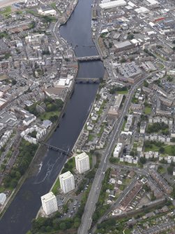 Oblique aerial view of Ayr Town centre, looking NW.