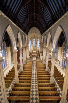 Interior. Nave. Elevated view from NW
