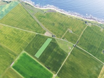 Oblique aerial view of the cropmarks of the farmstead, looking NW.