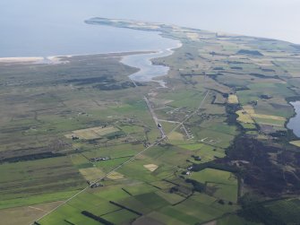 General oblique aerial view of Tain Airfield with Inver, Portmahomack and Tarbat Ness beyond, looking E.