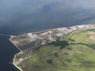 Oblique aerial view of Nigg Fabrication Yard, looking NW.