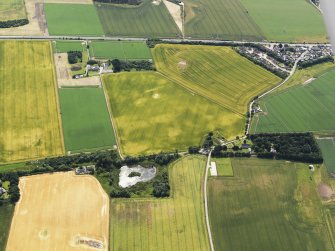 Oblique aerial view of the cropmarks of the pits, looking SSE.