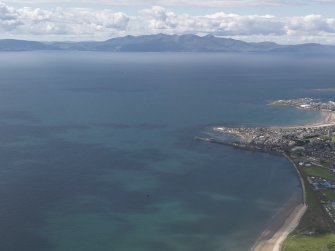 General oblique aerial view from the Ayrshire coast with Saltcoats and Ardrossan in the foreground and Arran beyond, looking to the NW.