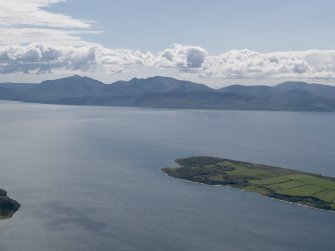 General oblique aerial view of Arran with Inchmarnock in the foreground, looking to the SW.