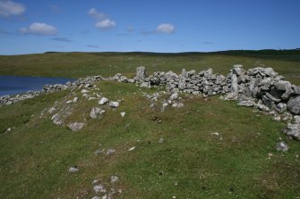 View from E of the probable hut-circle (HU24NE 179) underlying the later enclosure wall.