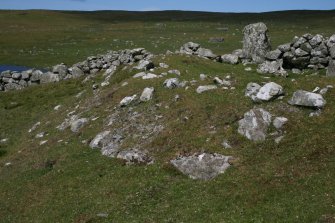 View from W of the front of the probable hut-circle (HU24NE 179) overlying bedrock.