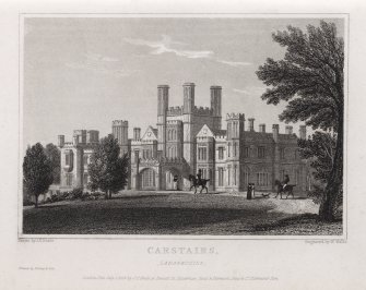Engraving of Carstairs House from lawns.
Titled: 'Carstairs, Lanarkshire. Drawn by J. P. Neale. Engraved by W. Wallis. Printed by Bishop & Son. London, published 1 July 1824 by J. P. Neale, 16 Bennett St., Blackfriars Road, & Sherwood Jones & Co, Paternoster Row.'