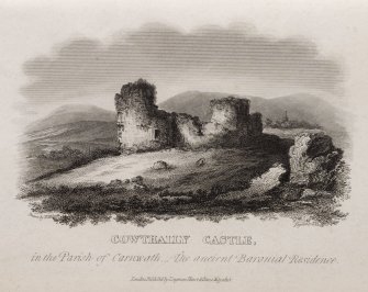 View of Couthally Castle.
Titled: ' Cowthally Castle in the Parish of Carnwath, the Ancient Baronial Residence. Drawn by W. Wilson, Engraved by E. Rhodes. London, published by Longman, Hurst & Rees, May 1815.'