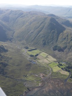 General oblique aerial view of Kingairloch with Sgurr Shalachain beyond, looking WNW.