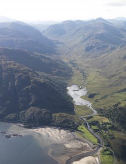 General oblique aerial view of Sallachan with Loch nan Gabhar beyond, looking NW.