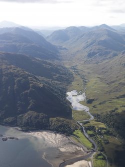 General oblique aerial view of Sallachan with Loch nan Gabhar beyond, looking NW.