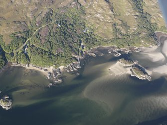 Oblique aerial view of Kentra pier, looking NE.