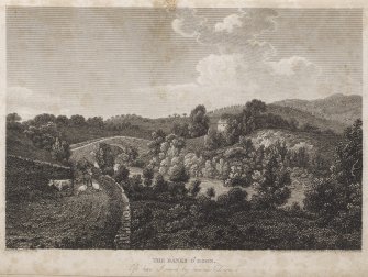Engraving of landscape around Brig O' Doon.
Titled: 'The Banks o' Doon. Oft hae I rov'd by bonnie Doon. Drawn and engraved by J. Greig, pub. Mar.3 1805 by Vernor & Hood, Poultry, J. Storer and J. Greig, Chapel Street, Pentonville.'