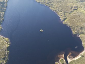 Oblique aerial view of the crannog in Loch Tearnait, looking W.