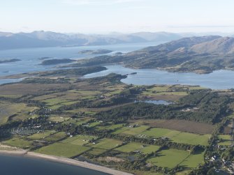 General oblique aerial view of Benderloch with Loch Creran and Loch Linnhe beyond, looking NNW.