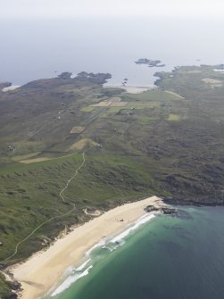 General oblique aerial view with Hogh Bay in the foreground and Loch Braechacha in the distance, looking to the S.