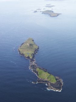 General oblique aerial view of Bac Mor (Dutchman's Cap) and Bac Beag with Lunga beyond, looking to the ENE.