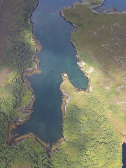 Oblique aerial view of the Soay shark factory, looking WNW.