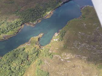 Oblique aerial view of the Soay shark factory, looking NW.