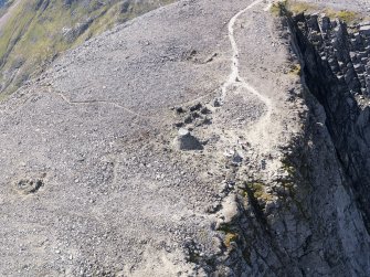 Oblique aerial view of the remains of the Ben Nevis observatory, taken from the NE.