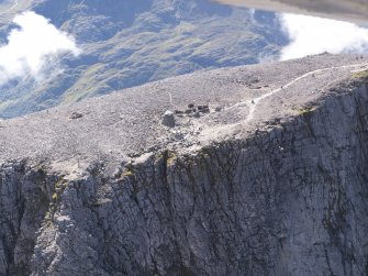 Oblique aerial view of the remains of the Ben Nevis observatory, taken from the N.