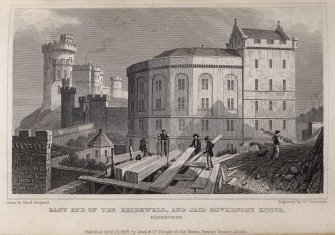 Edinburgh,engraving of the east end of the Bridewell, the Jail & Governor's House.
Titled 'East end of the Bridewell and jail and jail Governor's house, Edinburgh. Drawn by Tho. H. Shepherd. Engraved by W. Tombleson. Published April 25, 1829 by Jones & Co. Temple of the Muses,Finsbury Square, London.'