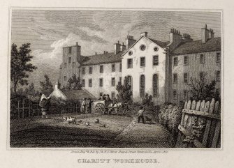 Edinburgh, engraving showing Charity Workhouse.
Titled 'Charity Workhouse. Drawn, engraved and published by J. and H.S. Storer, Chapel Street, Pentonville, April 1st 1820.'